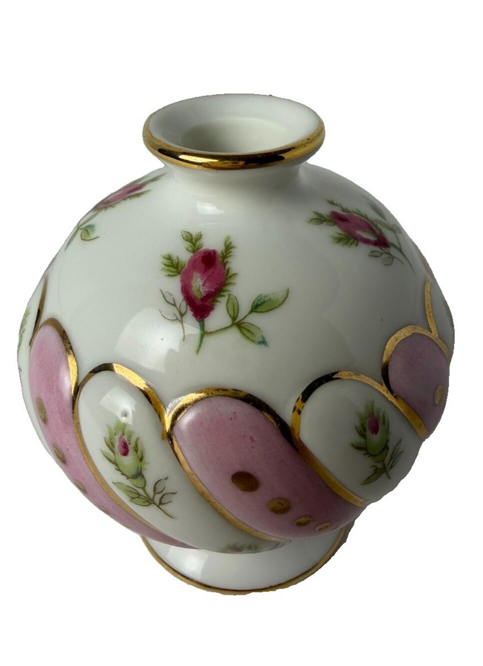 Vintage Irice Porcelain Perfume Bottle Pink Roses Gold Trim Missing Stopper